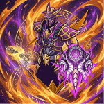 Knight Online Asas yayıncı paketi için hazırlanmış profesyonel Twitch ve Kick grafik tasarımı, mor ve alev efektli Karus Asas karakter illüstrasyonu