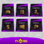 Knight Online Asas yayıncı paketi için hazırlanmış profesyonel Twitch ve Kick grafik tasarımı, mor ve alev efektli Karus Asas karakter illüstrasyonu