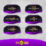 Knight Online Asas yayıncı paketi için hazırlanmış profesyonel Twitch ve Kick grafik tasarımı, mor ve alev efektli Karus Asas karakter illüstrasyonu