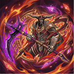 Knight Online Karus Warrior yayıncı paketi için hazırlanmış profesyonel Twitch ve Kick grafik tasarımı, alev efektli Karus warrior illüstrasyonu