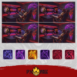 Knight Online Karus Warrior yayıncı paketi için hazırlanmış profesyonel Twitch ve Kick grafik tasarımı, alev efektli Karus warrior illüstrasyonu