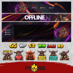 Knight Online Karus Warrior yayıncı paketi için hazırlanmış profesyonel Twitch ve Kick grafik tasarımı, alev efektli Karus warrior illüstrasyonu