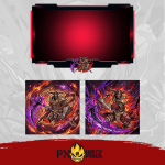 Knight Online Karus Warrior yayıncı paketi için hazırlanmış profesyonel Twitch ve Kick grafik tasarımı, alev efektli Karus warrior illüstrasyonu