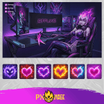 League of Legends Evelynn Twitch ve Kick yayıncı paketi animasyonlu overlay ve panel tasarımı
