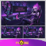 League of Legends Evelynn Twitch ve Kick yayıncı paketi animasyonlu overlay ve panel tasarımı