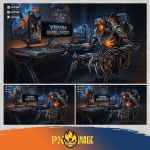 League of Legends Fiddlesticks Twitch ve Kick yayıncı paketi animasyonlu overlay ve panel tasarımı