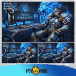League of Legends Garen Twitch ve Kick yayıncı paketi animasyonlu overlay ve panel tasarımı
