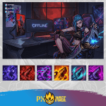League of Legends Jinx Twitch ve Kick yayıncı paketi animasyonlu overlay ve panel tasarımı