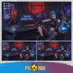 League of Legends Jinx Twitch ve Kick yayıncı paketi animasyonlu overlay ve panel tasarımı