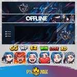 League of Legends Jinx Twitch ve Kick yayıncı paketi animasyonlu overlay ve panel tasarımı
