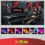 League of Legends Katarina Twitch ve Kick yayıncı paketi animasyonlu overlay ve panel tasarımı