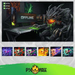 League of Legends Kog'Maw Twitch ve Kick yayıncı paketi animasyonlu overlay ve panel tasarımı